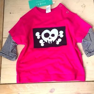 Cute girl’s heart crossbones pink shirt